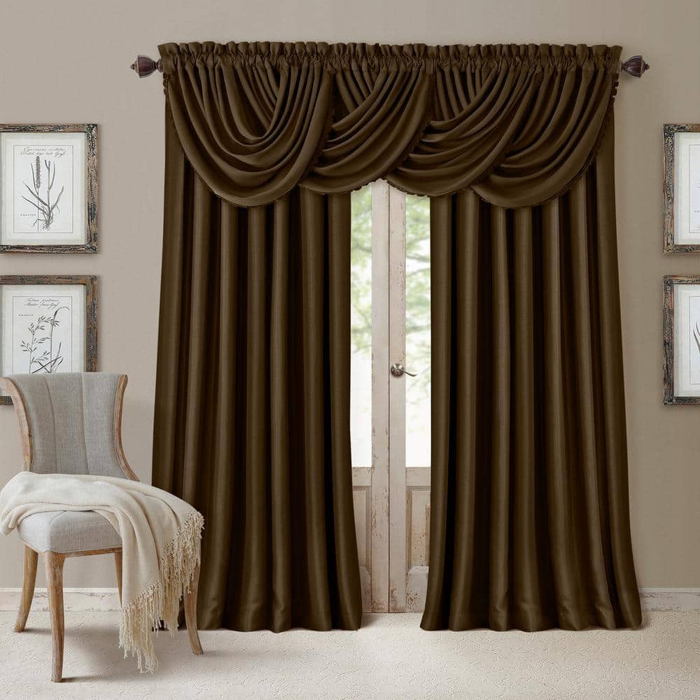 Chocolate Faux Silk Room-Darkening Waterfall Valance