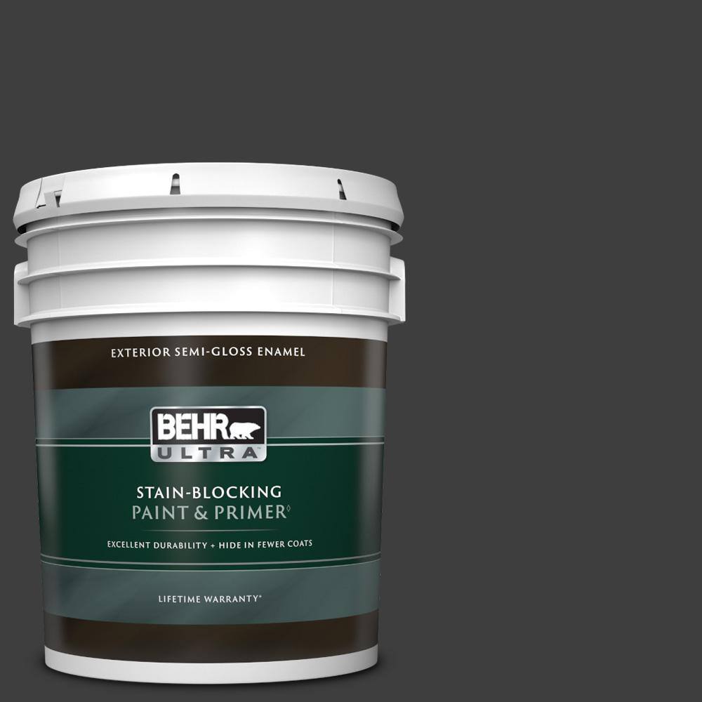 BEHR ULTRA 5 gal. T133 Black Lacquer SemiGloss Enamel Exterior Paint