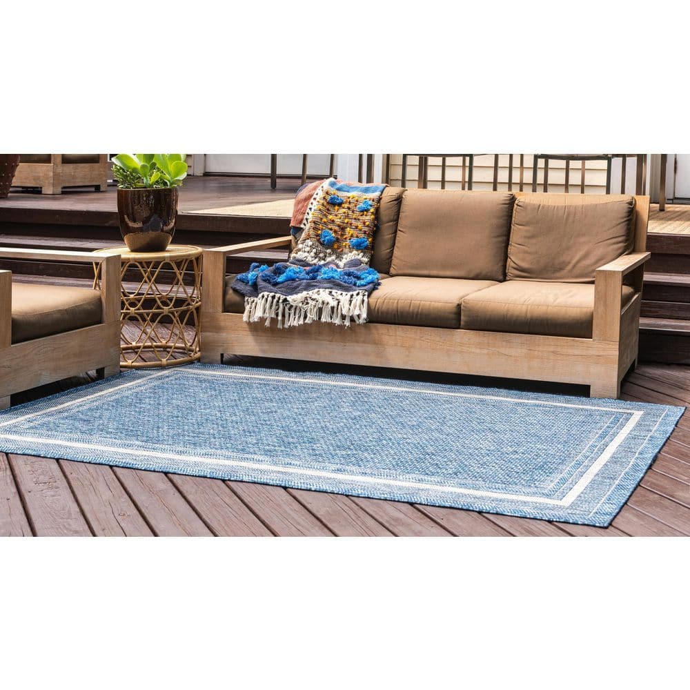 Blue Synthetic Easy-Care Reversible Outdoor Rug 9' x 12'