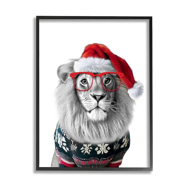 Stupell Industries Lion in Christmas Sweater by Annalisa Latella 1-Piece Framed Graphic Print Animal Poster Art Print 30 in. x 24 in.