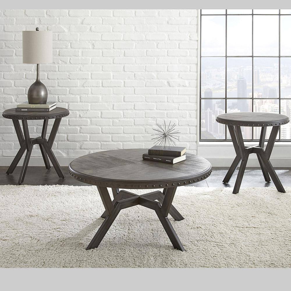 Contemporary 24" Gray Wood & Metal Round End Table