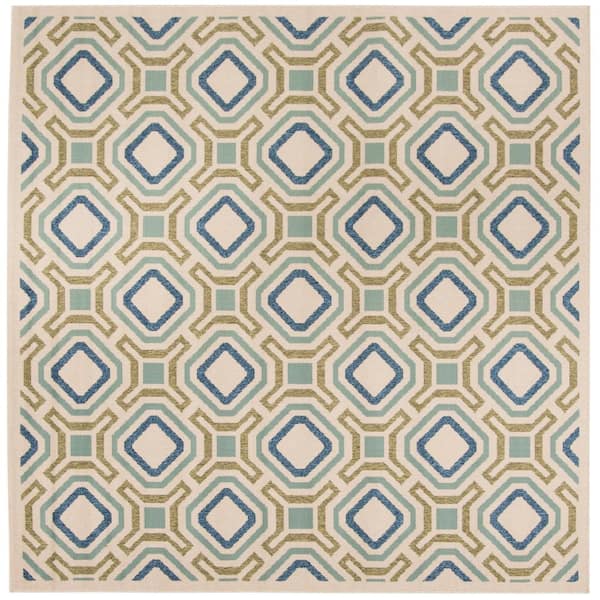 SAFAVIEH Veranda Cream/Green 7 ft. x 7 ft. Square Geometric Indoor/Outdoor Patio  Area Rug