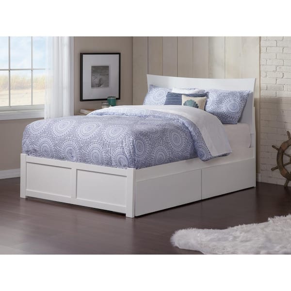 AFI Metro White Full Solid Wood Storage Platform Bed with Flat Panel Foot Board and 2 Bed Drawers