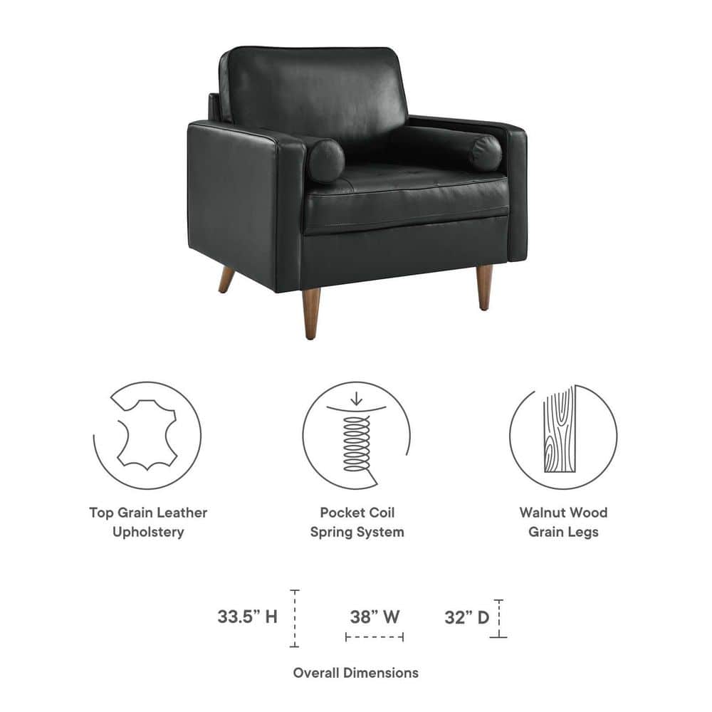 Mid-Century Biscuit Tufted Leather Accent Chair in Black