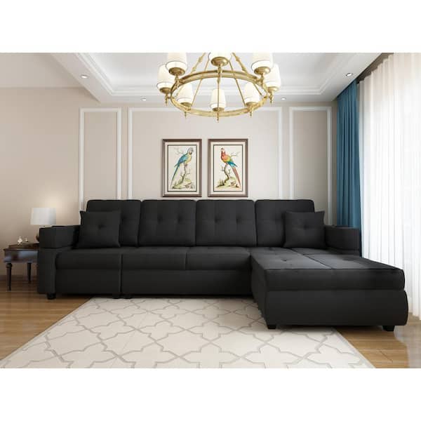 96 in. Square Arm Polyester Straight Sofa in Black