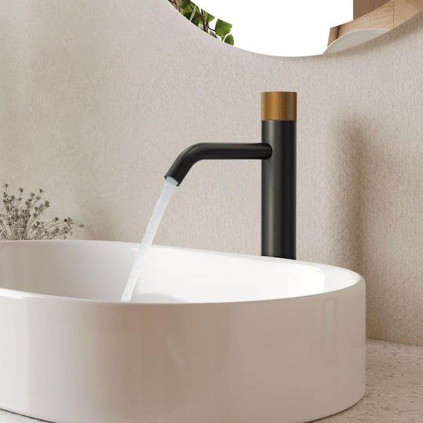 12 in. H Modern 1-Handle Single Hole Bathroom Faucet with Anti-Slip Handle in 2-Tone Matte Black and Brushed Gold