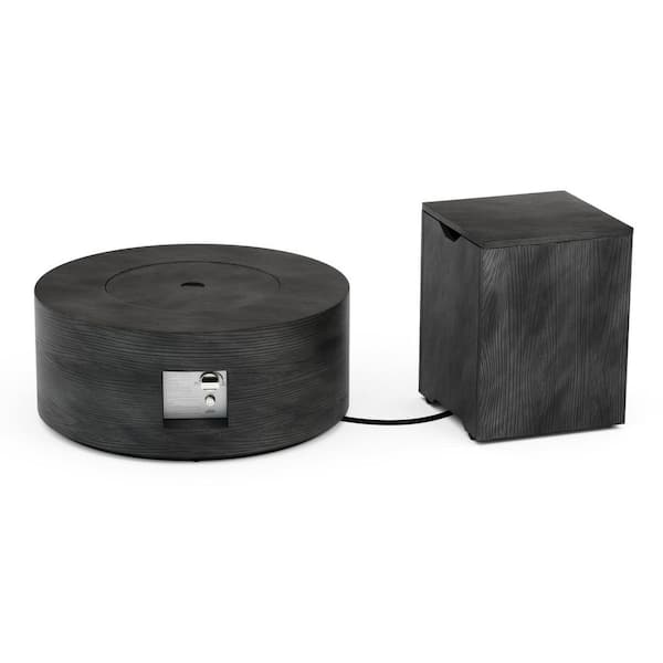 30 in. Round Coating Steel Propane Firepit Table, 50,000 BTU Outdoor Fire Pit Table in Dark Gray Wood Grain