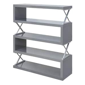 Wacca 54 in. Glossy Gray Wood 5-Shelf Standard Bookcase