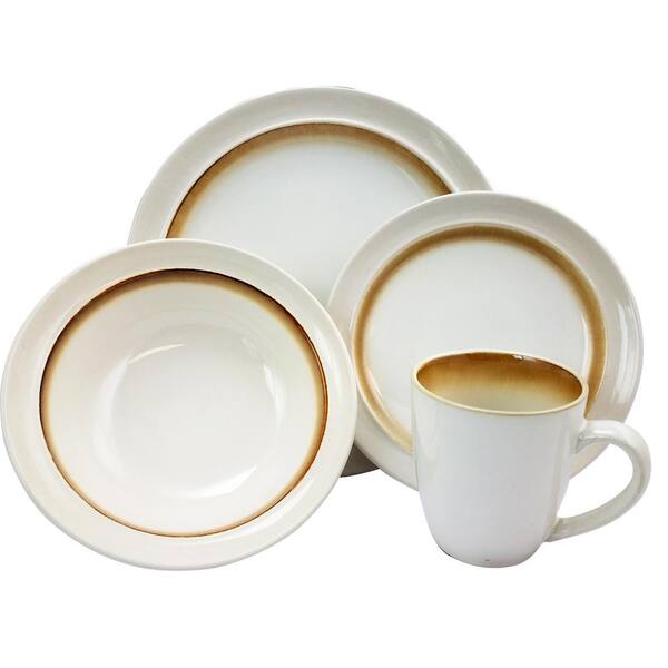 GIBSON elite Lawson 16-Piece Contemporary Brown Ceramic Stone Dinnerware Set (Service for 4)