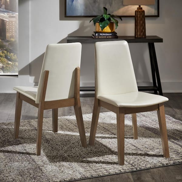 HomeSullivan Walnut Wood Finish White Vegan Leather Dining Chair