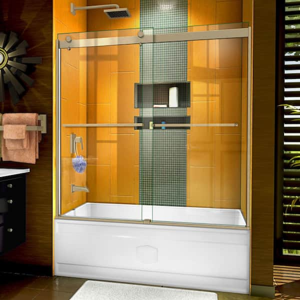 DreamLine Sapphire 56 in. to 60 in. W x 60 in. H Semi-Frameless Bypass Tub Door in Brushed Nickel