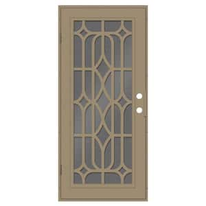 Essex 30 in. x 80 in. Right-Hand Outswing Desert Sand Aluminum Security Door with Black Perforated Metal Screen