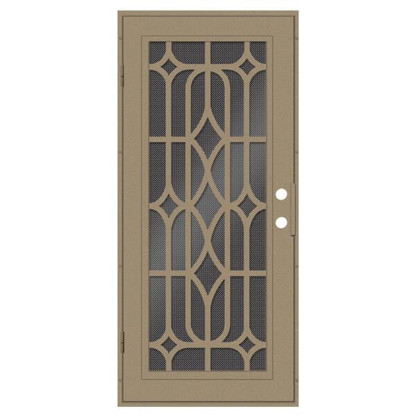 Essex 30 in. x 80 in. Right-Hand Outswing Desert Sand Aluminum Security Door with Black Perforated Metal Screen