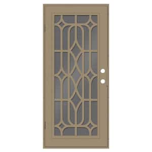 Essex 36 in. x 80 in. Right-Hand Outswing Desert Sand Aluminum Security Door with Black Perforated Metal Screen