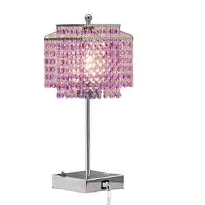 1-Light Bedside Purple Crystal Table Lamp Chrome, Touch Control, 3-Way Dimmable Lamp with Crystal Shade for Bedroom