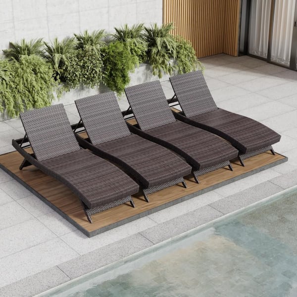 80 in. Brown Wicker Outdoor Chaise Lounge Chairs Set of 4-Rattan Reclining Chair
