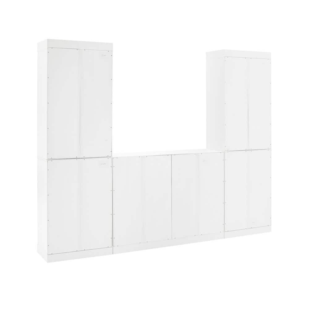 White 3-Piece Sideboard and Glass Door Pantry Set with Adjustable Shelves
