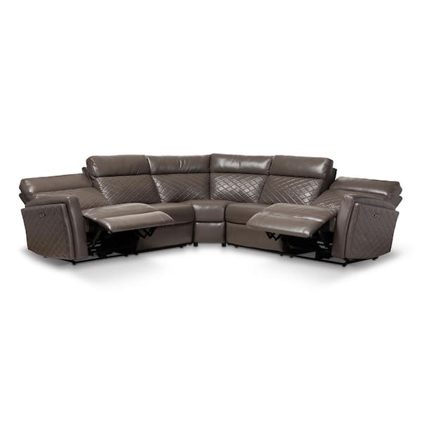 Baxton Studio Alvar 6-Piece Gray Faux Leather 6-Seater Curved Reclining Sectional Sofa