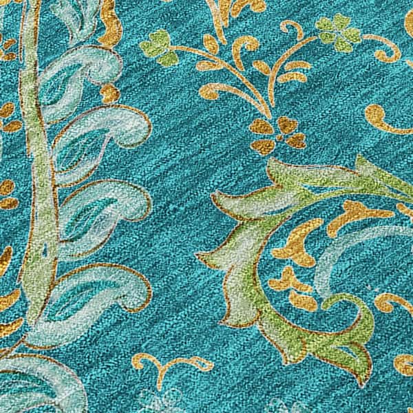Teal 2 ft. x 3 ft. Woven Paisley Polyester Rectangle Indoor/Outdoor Area Rug