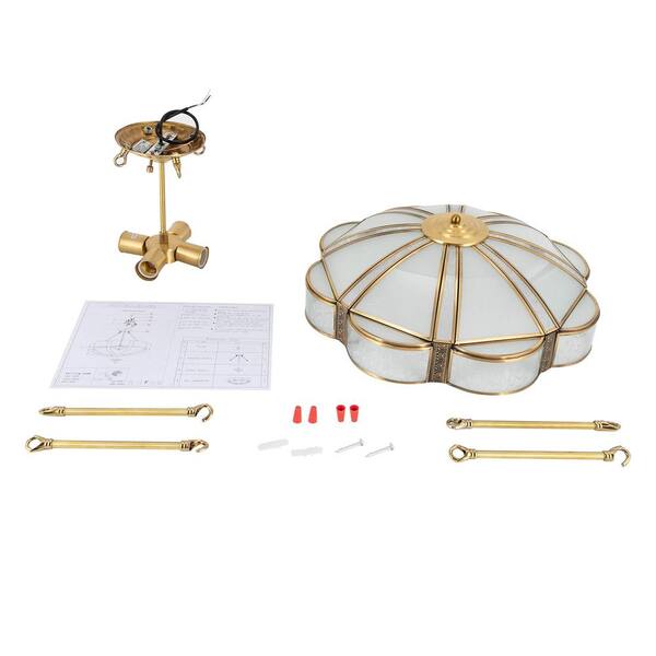 ❁⃘kiHin1a❁⃘ OUKANING 17.71 in. 4-Light Gold Retro Flower-Shaped Semi