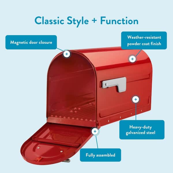Boulder Red, Large, Steel, Post Mount Mailbox with Silver Handle and Flag