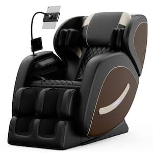 Pilan Black + Brown PU Leather Power Motorized Zero Gravity Reclining Massage Chair, Full Body Air Pressure, Lights