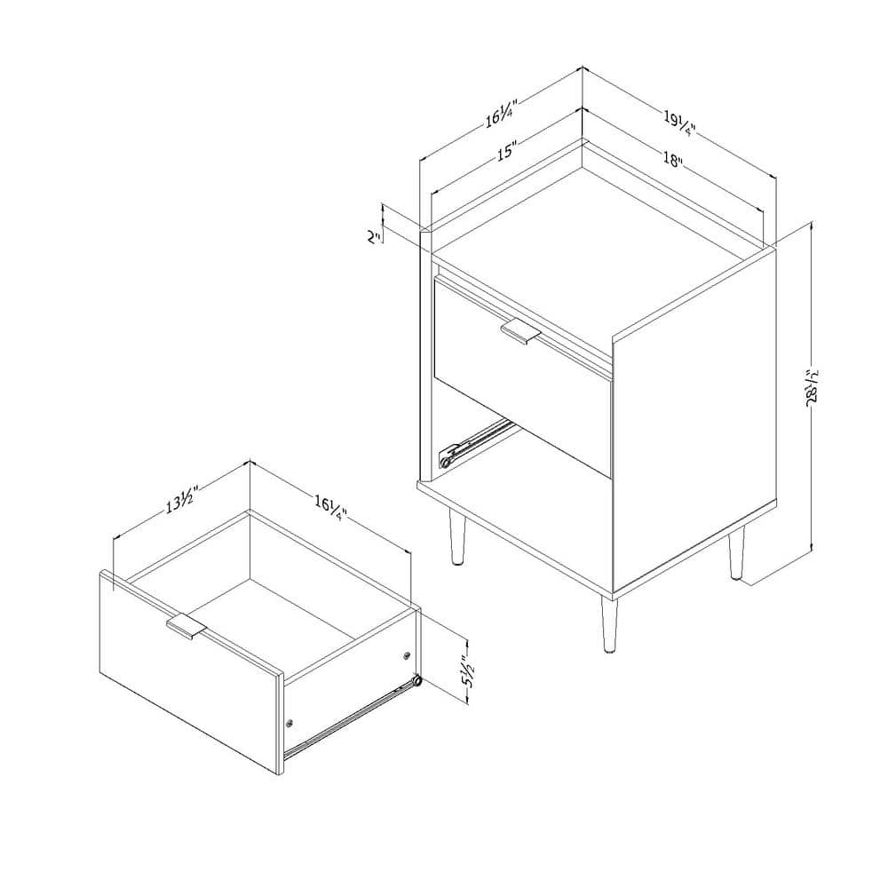 Winter Oak 2-Drawer Nightstand with Brass Legs