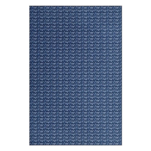 Garvee Blue 6 ft. x 9 ft. Polyester Washable Modern Geometric Pattern Area Rug