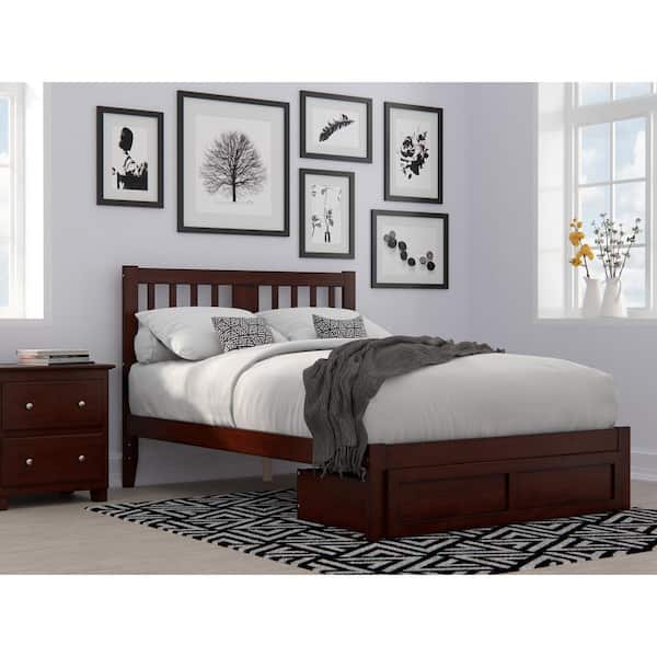 AFI Tahoe Walnut Full Solid Wood Storage Platform Bed with Foot Drawer and USB Turbo Charger
