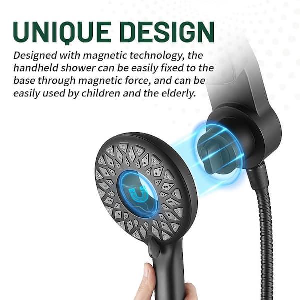 Magnetic 2-in-1 7-Spray Adjustable Dual Shower Heads Wall Mount Fixed and Handheld Shower Head 1.8 GPM in Black