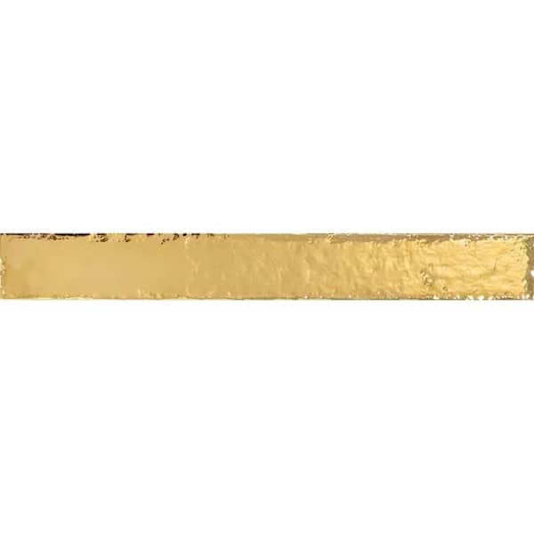Valenza 2 in. x 16 in. Glossy Brushed Gold Ceramic Zellige Subway Wall Tile (10.76 sq. ft./case)-50 Pack