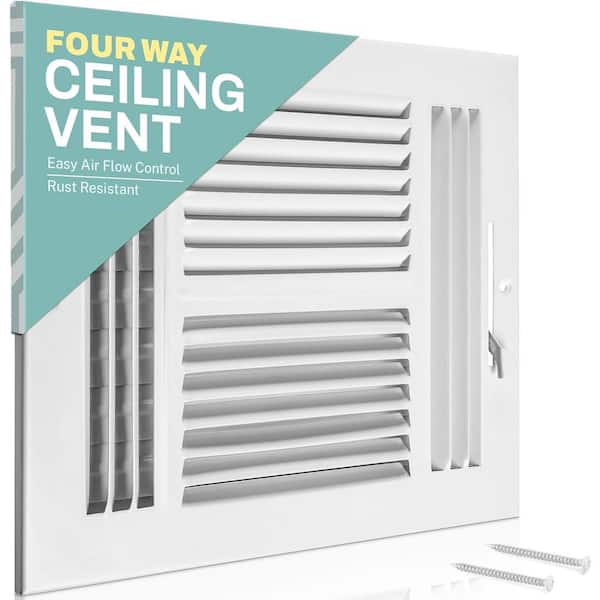 HOME INTUITION 12 in. x 12 in. 4-Way Air Vent Covers for Home Ceiling or Wall Grille Register Cover w/Adjustable Damper, White