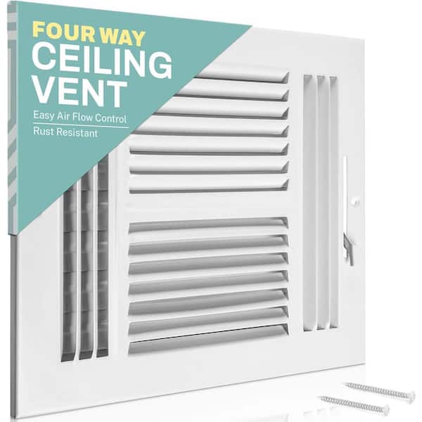 HOME INTUITION 8 in. x 8 in. 4-Way Air Vent Covers for Home Ceiling or Wall Grille Register Cover with Adjustable Damper, White