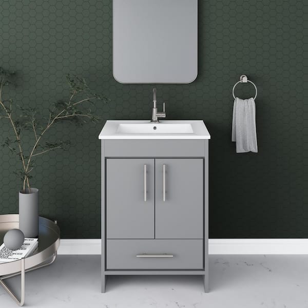 Pacific 24 in. x 18 in. D Bath Vanity in Gray with Ceramic Vanity Top in White with White Basin