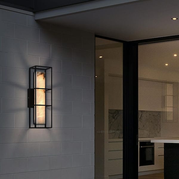 Blakley 5 in. 1-Light Black Integrated LED Wall Sconce with White Alabaster Shade