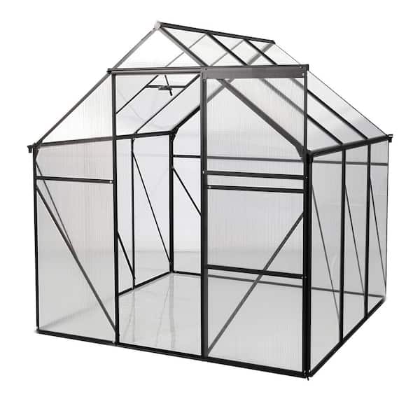 Mondawe 75 in. W x 75 in. D x 77 in. H Outdoor Backyard Black Aluminum Frame Walk-In Polycarbonate Greenhouse