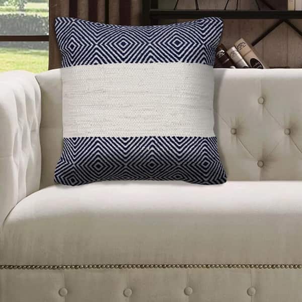 LR Home Geometric Blue and White Geometric Hypoallergenic Polyester 18 in. x 18 in. Throw Pillow