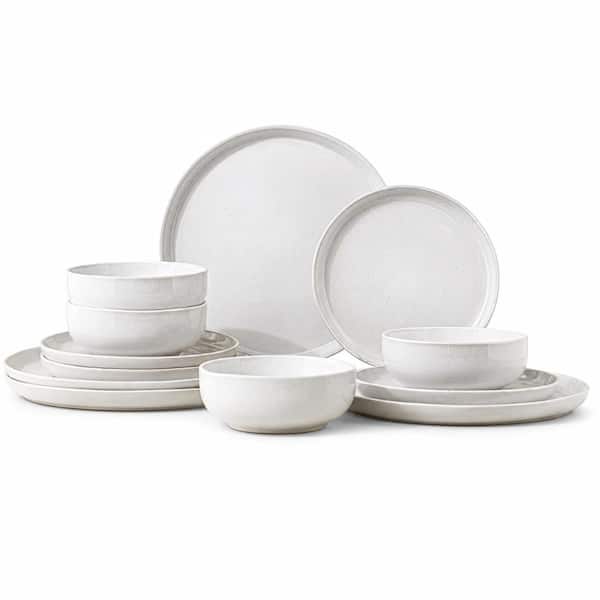 Ceramic Dinnerware Set for 4 - 12-Piece Stoneware, Chip-Resistant Plates&Bowls, Dishwasher-Microwave Safe