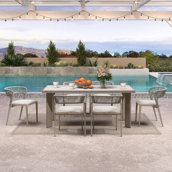 13-Piece Aluminum Wicker Dining Table and Armchairs Patio Outdoor Dining Set Champagne Furniture Set with Cushions