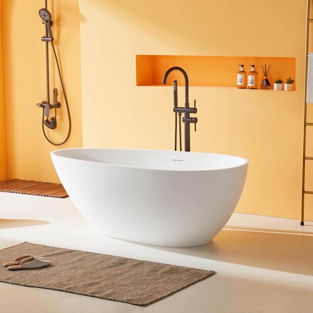 59'' Matte White Acrylic Freestanding Soaking Bathtub