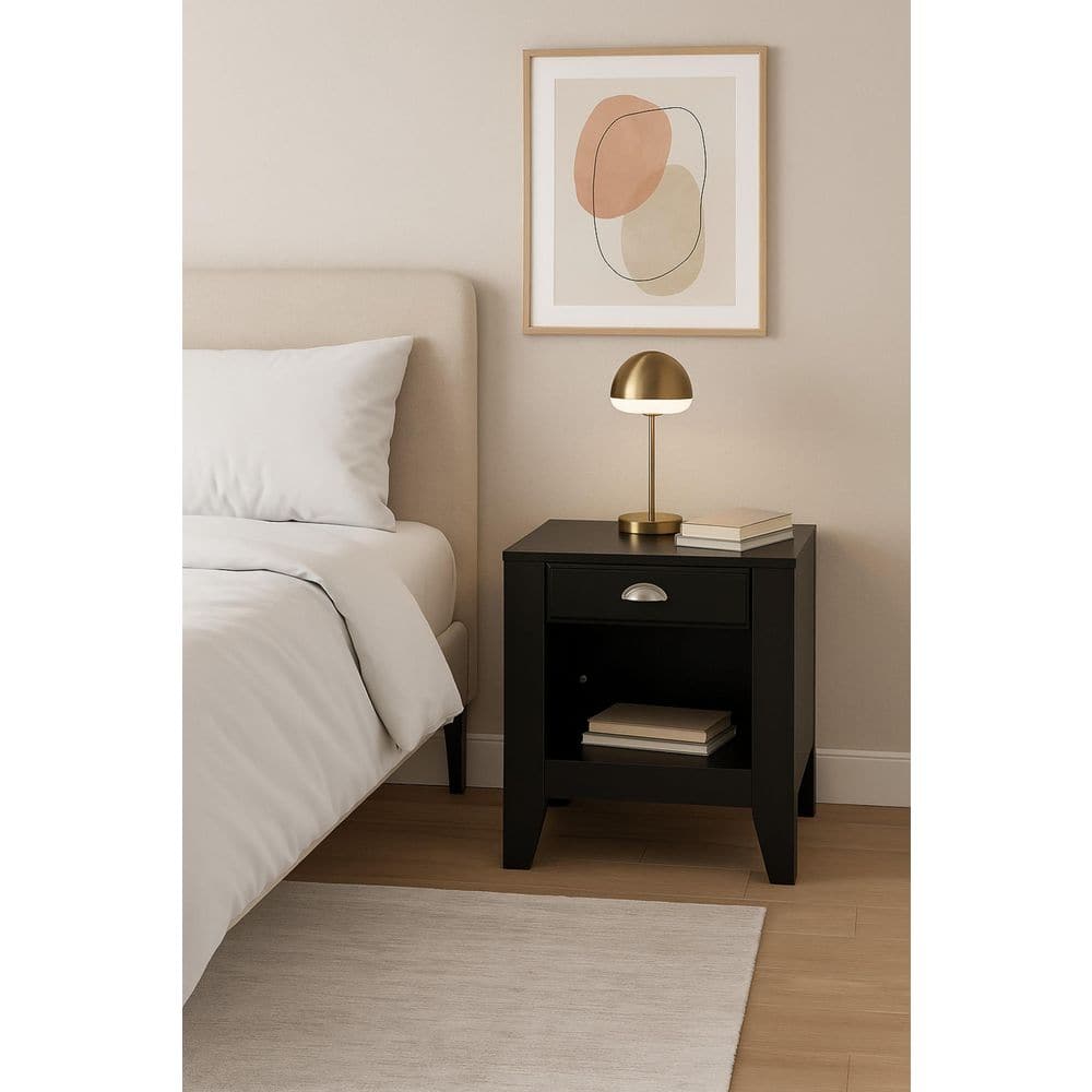 Black/Silver 1 Drawer 19 in. W Nightstand with Sturdy Hardware and Ample Storage