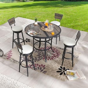 5-Piece Metal Bar Height Dining Set with Beige Cushions