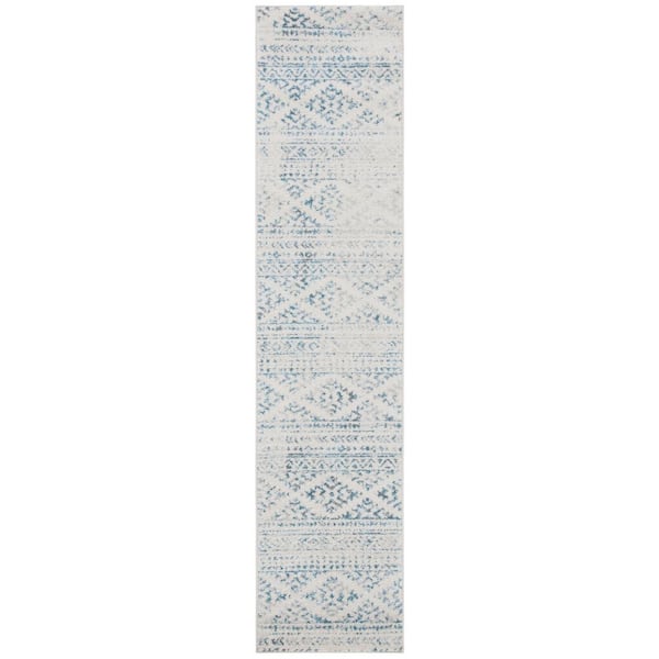 SAFAVIEH Tulum Ivory/Turquoise 2 ft. x 9 ft. Striped Tribal Geometric Runner Rug