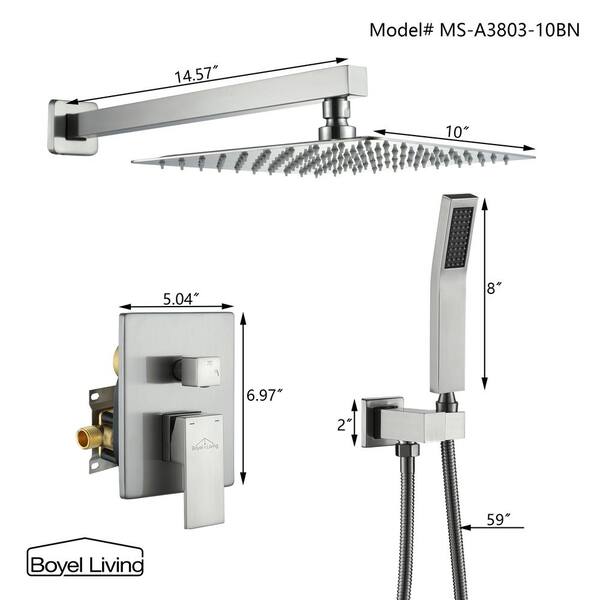 5Ft 8in Square Rainfall Shower Head High Pressure Wall Mount Handheld Combos US 