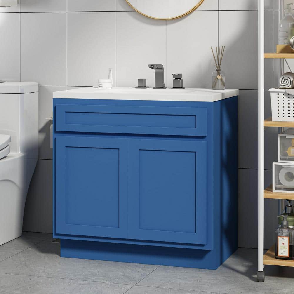 Elegant Blue Shaker Style Single Sink Bathroom Vanity Cabinet