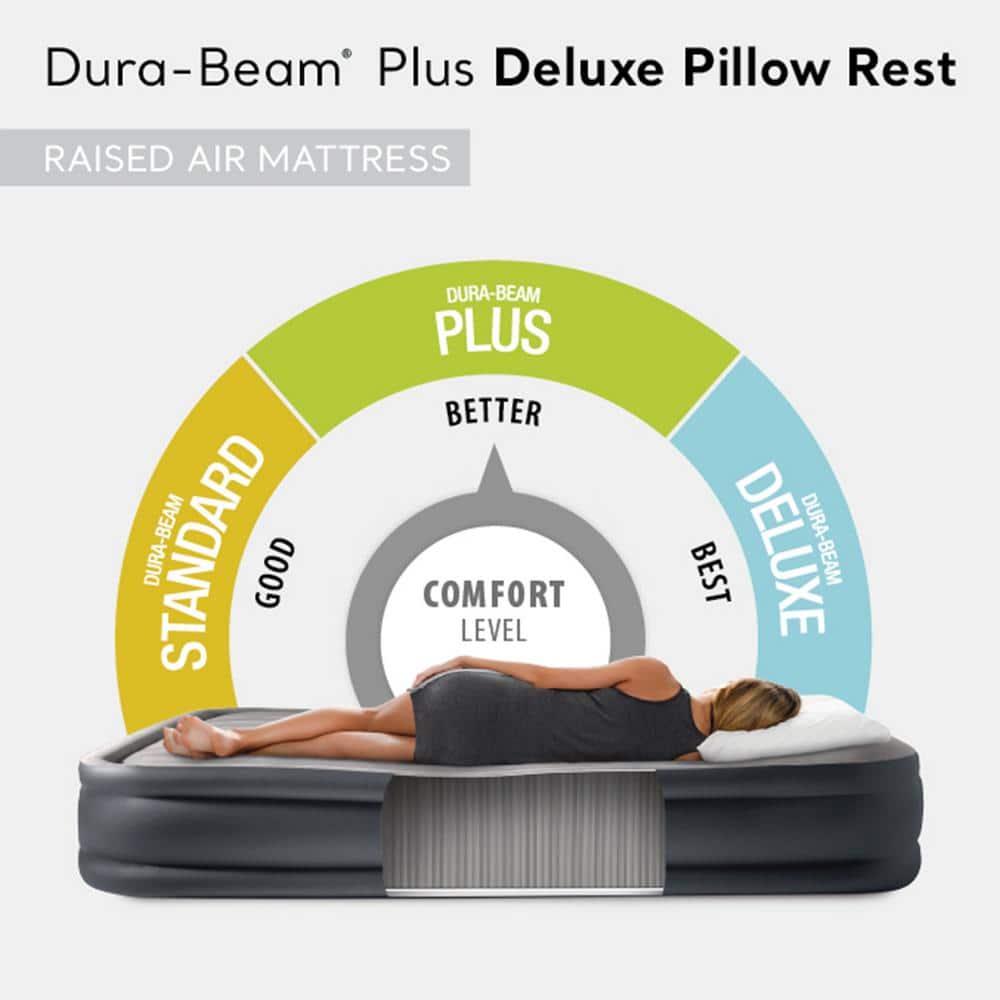 King Size Gray and Black Raised Air Mattress with Built-In Pump
