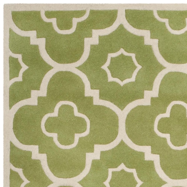 Green 8' x 10' Ivory Safavieh Chatham Collection CHT750N Handmade Geometric Premium Wool Area Rug 