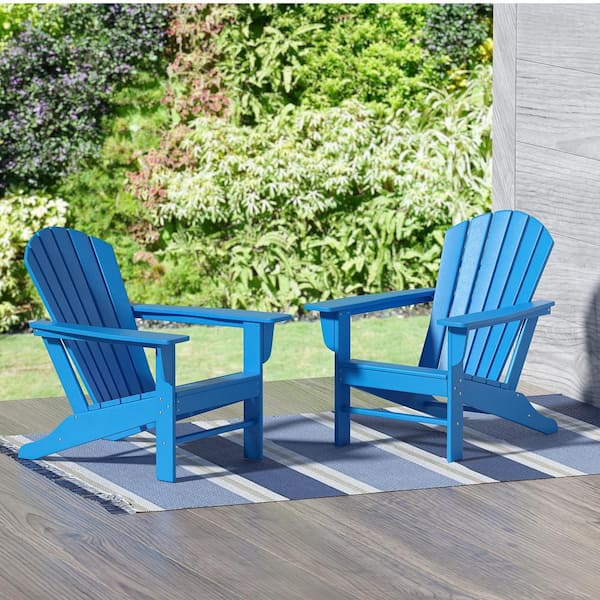 Mason Pacific Blue Poly Plastic Outdoor Patio Classic Adirondack Chair, Fire Pit Chair (Set of 2)