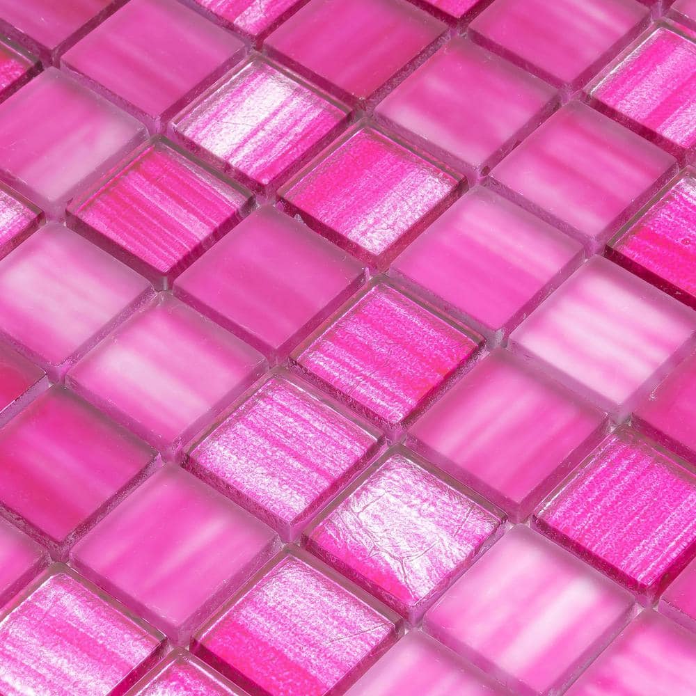 Nirvana Pink Polished Glass Mosaic Tile 12" x 12"