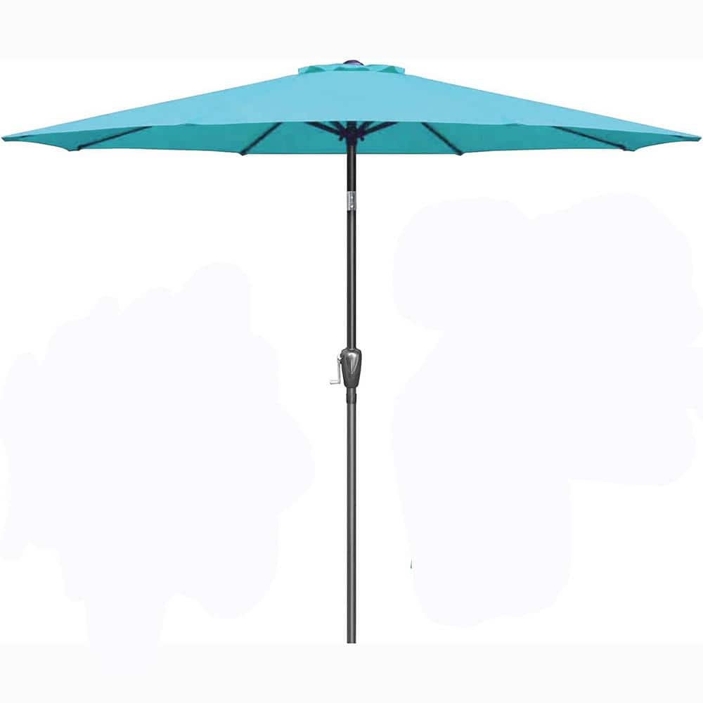 9 ft. Steel Market Outdoor Tilt Patio Umbrella in Turquoise with 8 Sturdy R